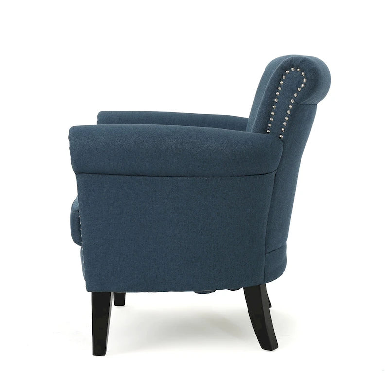 Fauteuil Club en Tissu avec Clous Décoratifs, 1 Place, Couleurs Café / Vin / Bleu Marine / Bleu Acier