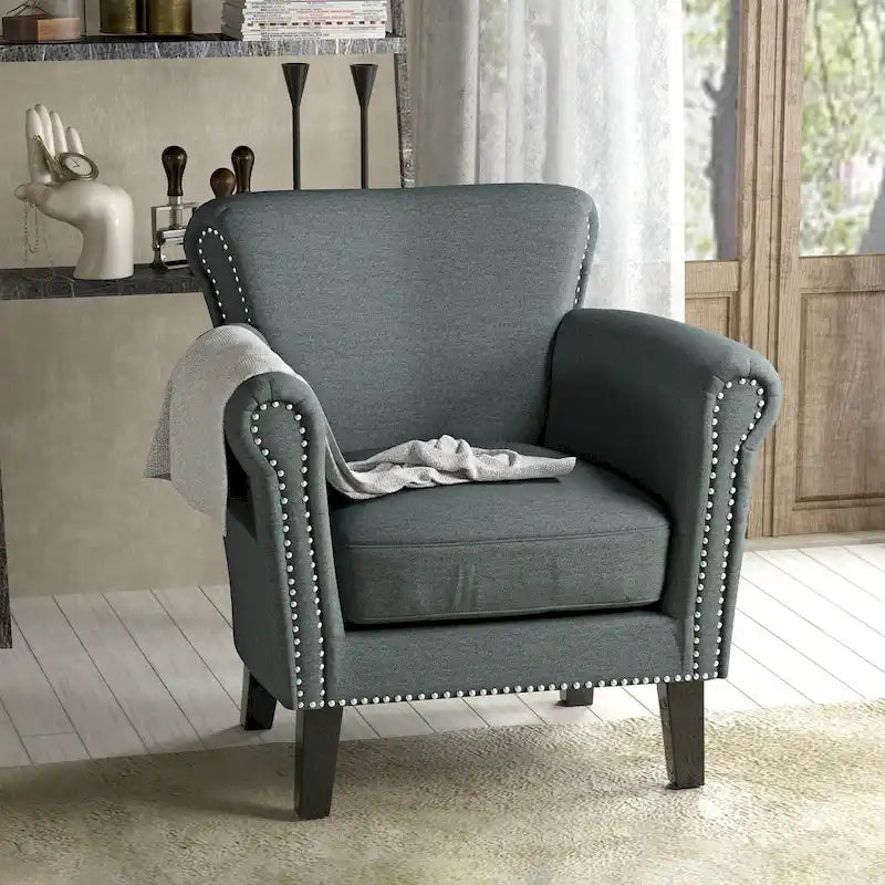 Fauteuil Club en Tissu avec Clous Décoratifs, 1 Place, Couleurs Café / Vin / Bleu Marine / Bleu Acier