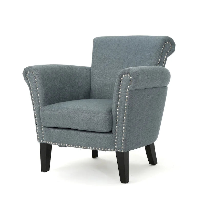 Fauteuil Club en Tissu avec Clous Décoratifs, 1 Place, Couleurs Café / Vin / Bleu Marine / Bleu Acier