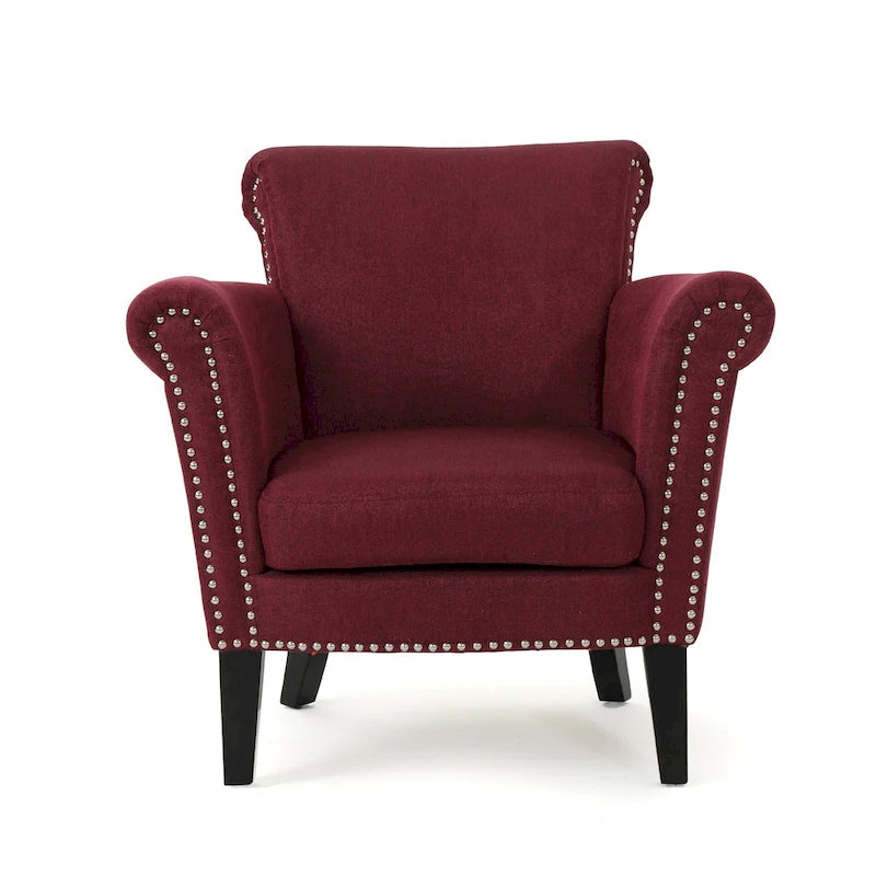 Fauteuil Club en Tissu avec Clous Décoratifs, 1 Place, Couleurs Café / Vin / Bleu Marine / Bleu Acier