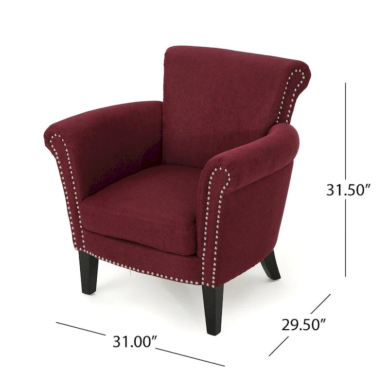 Fauteuil Club en Tissu avec Clous Décoratifs, 1 Place, Couleurs Café / Vin / Bleu Marine / Bleu Acier