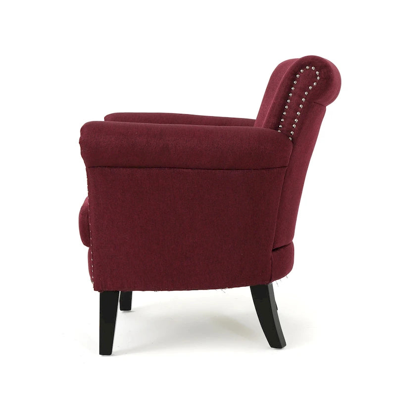 Fauteuil Club en Tissu avec Clous Décoratifs, 1 Place, Couleurs Café / Vin / Bleu Marine / Bleu Acier