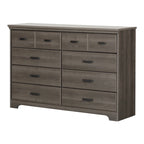 Commode double 8 tiroirs, style rustique, en érable gris/chêne vieilli