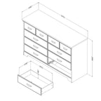 Commode double 8 tiroirs, style rustique, en érable gris/chêne vieilli