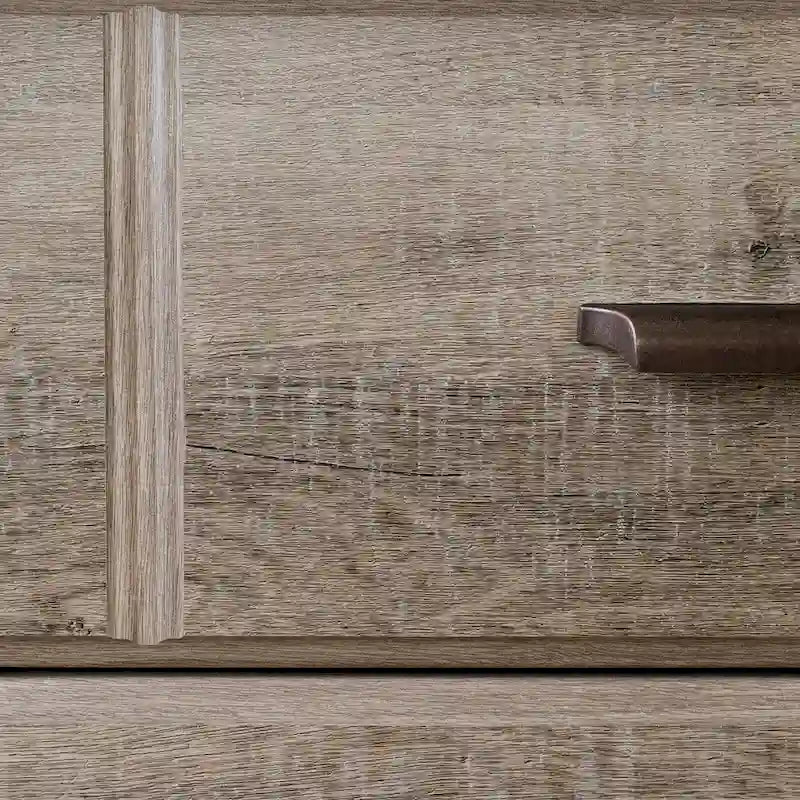 Commode double 8 tiroirs, style rustique, en érable gris/chêne vieilli