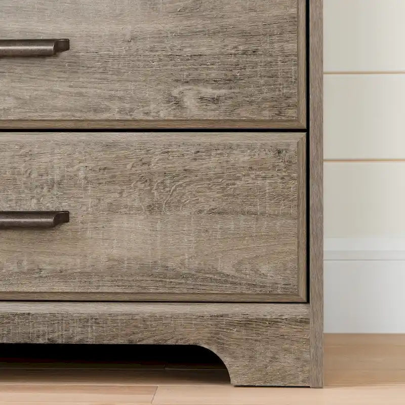Commode double 8 tiroirs, style rustique, en érable gris/chêne vieilli