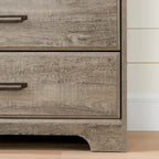 Commode double 8 tiroirs, style rustique, en érable gris/chêne vieilli