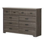 Commode double 8 tiroirs, style rustique, en érable gris/chêne vieilli