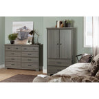 Commode double 8 tiroirs, style rustique, en érable gris/chêne vieilli
