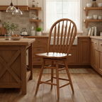 Tabouret de bar pivotant en chêne massif marron, hauteur comptoir, pièce unique