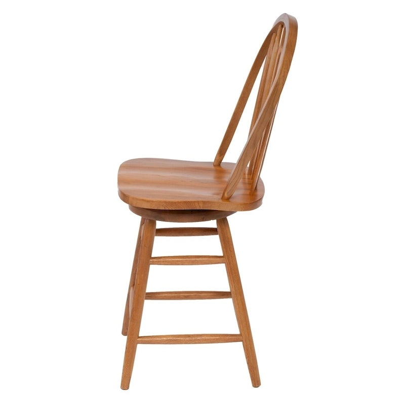 Tabouret de bar pivotant en chêne massif marron, hauteur comptoir, pièce unique