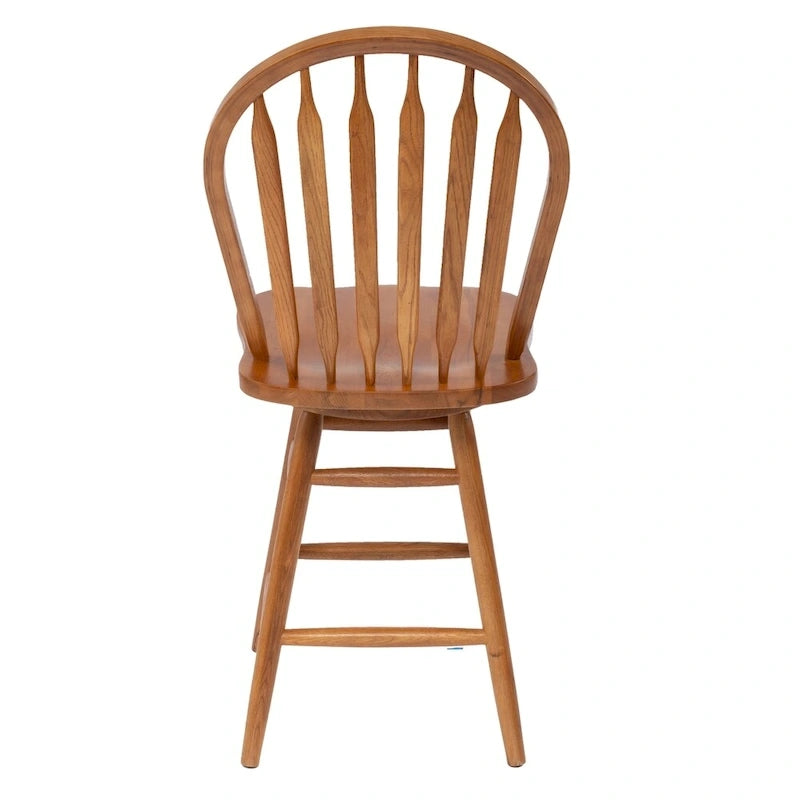 Tabouret de bar pivotant en chêne massif marron, hauteur comptoir, pièce unique
