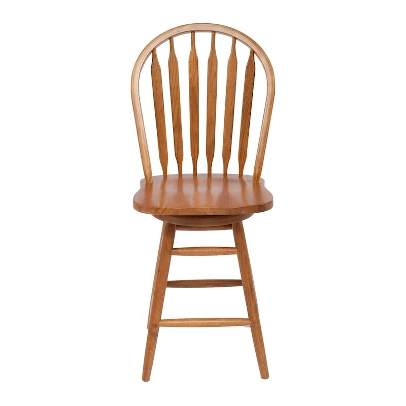 Tabouret de bar pivotant en chêne massif marron, hauteur comptoir, pièce unique