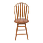Tabouret de bar pivotant en chêne massif marron, hauteur comptoir, pièce unique