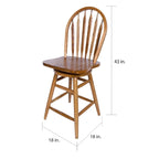 Tabouret de bar pivotant en chêne massif marron, hauteur comptoir, pièce unique