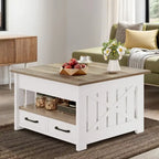 Table basse relevable avec rangement « ferme » grise et blanche