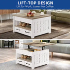 Table basse relevable avec rangement « ferme » grise et blanche