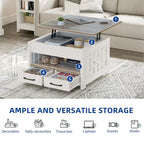 Table basse relevable avec rangement « ferme » grise et blanche