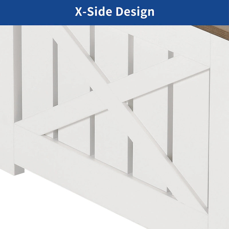 Table basse relevable avec rangement « ferme » grise et blanche