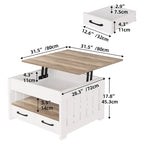 Table basse relevable avec rangement « ferme » grise et blanche