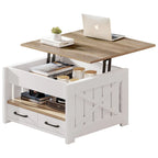 Table basse relevable avec rangement « ferme » grise et blanche