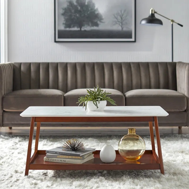 Table basse en noyer avec étagère inférieure, 1 pièce