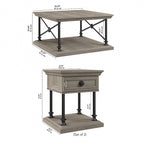 Ensemble table basse carrée et tables d'appoint 3 pièces gris bois flotté