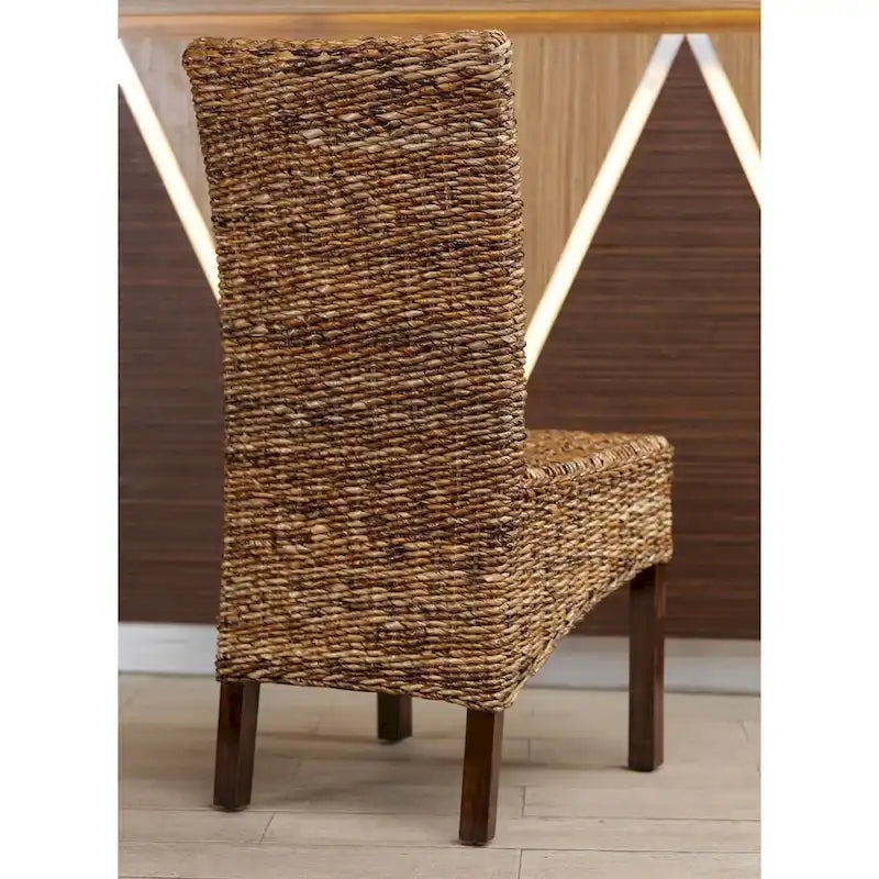 Chaises de salle à manger tressées en feuille de bananier marron, lot de 2