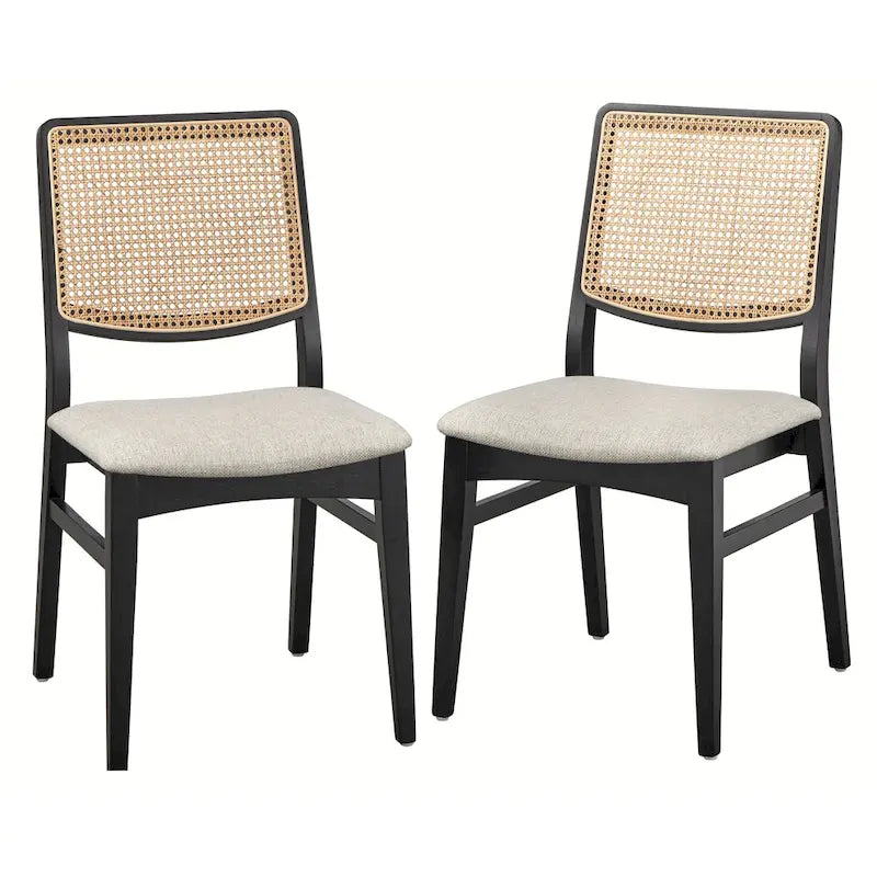 Chaise de salle à manger à dossier en cannage gris et noir, lot de 2