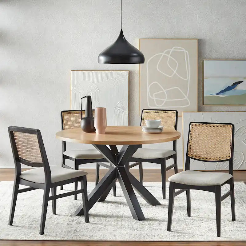 Chaise de salle à manger à dossier en cannage gris et noir, lot de 2