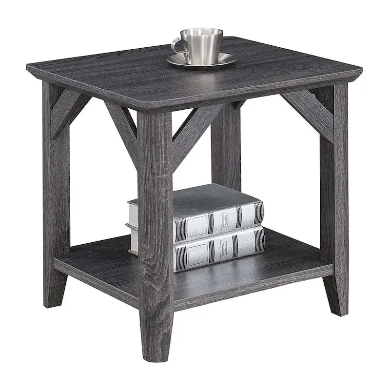 Gris délavé / Bois flotté / Blanc / Noir, table d'appoint à 2 niveaux avec étagère, simple