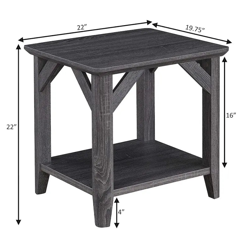 Gris délavé / Bois flotté / Blanc / Noir, table d'appoint à 2 niveaux avec étagère, simple