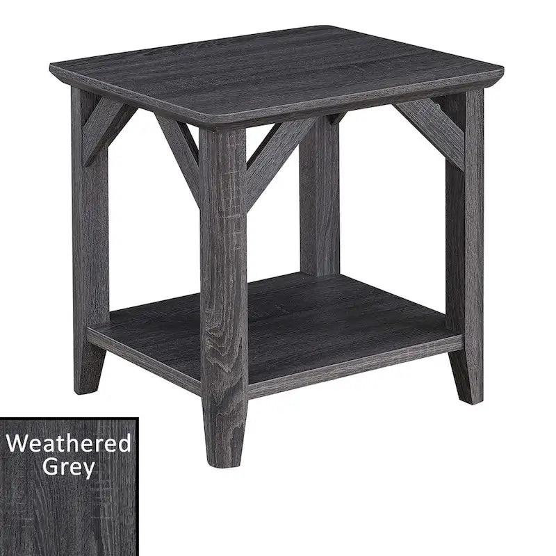Gris délavé / Bois flotté / Blanc / Noir, table d'appoint à 2 niveaux avec étagère, simple