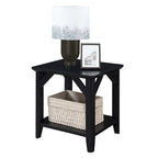 Gris délavé / Bois flotté / Blanc / Noir, table d'appoint à 2 niveaux avec étagère, simple