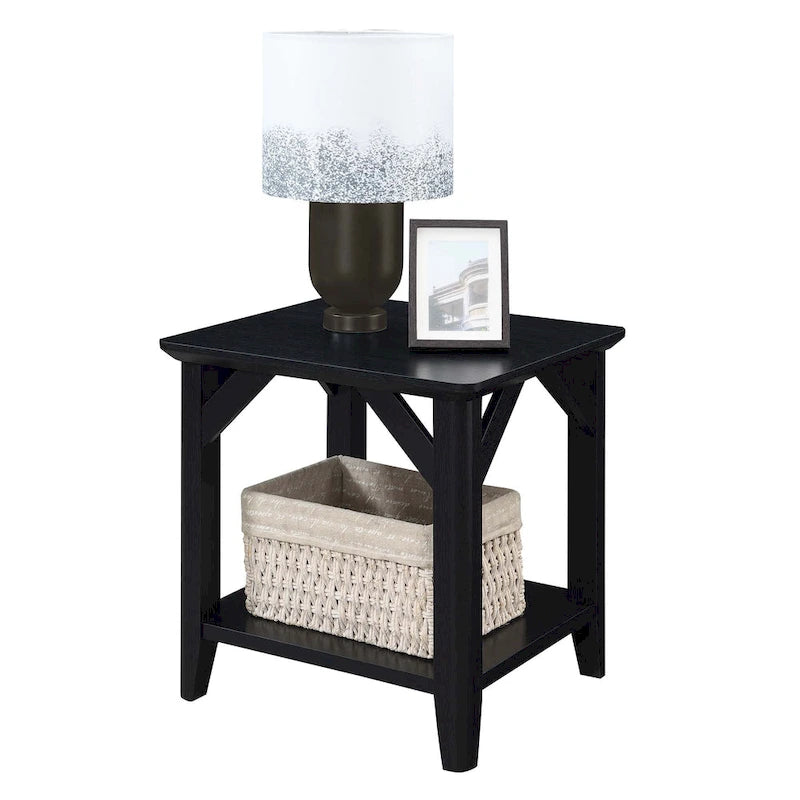 Gris délavé / Bois flotté / Blanc / Noir, table d'appoint à 2 niveaux avec étagère, simple