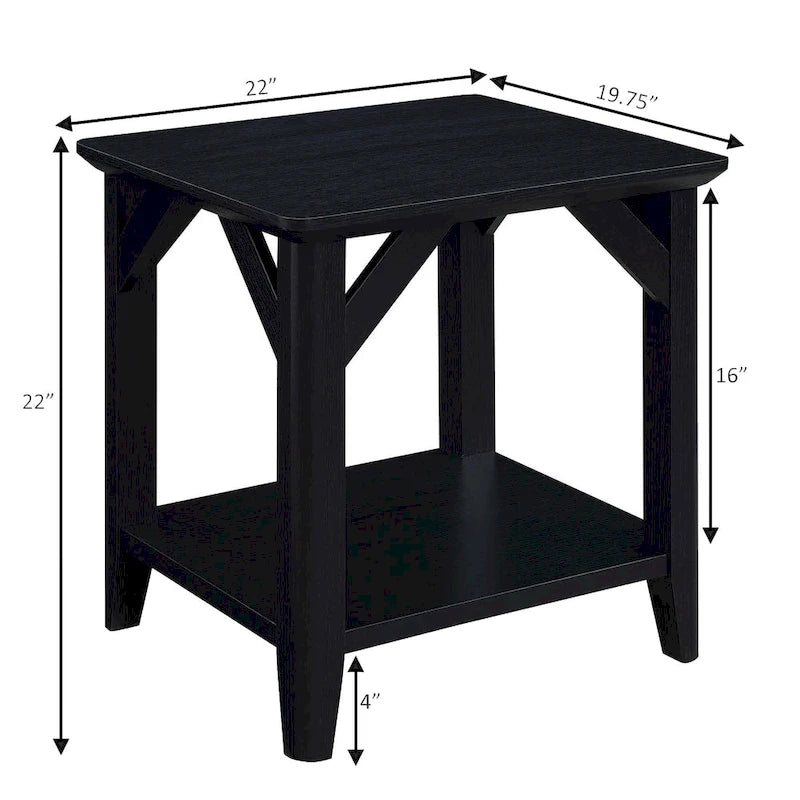 Gris délavé / Bois flotté / Blanc / Noir, table d'appoint à 2 niveaux avec étagère, simple