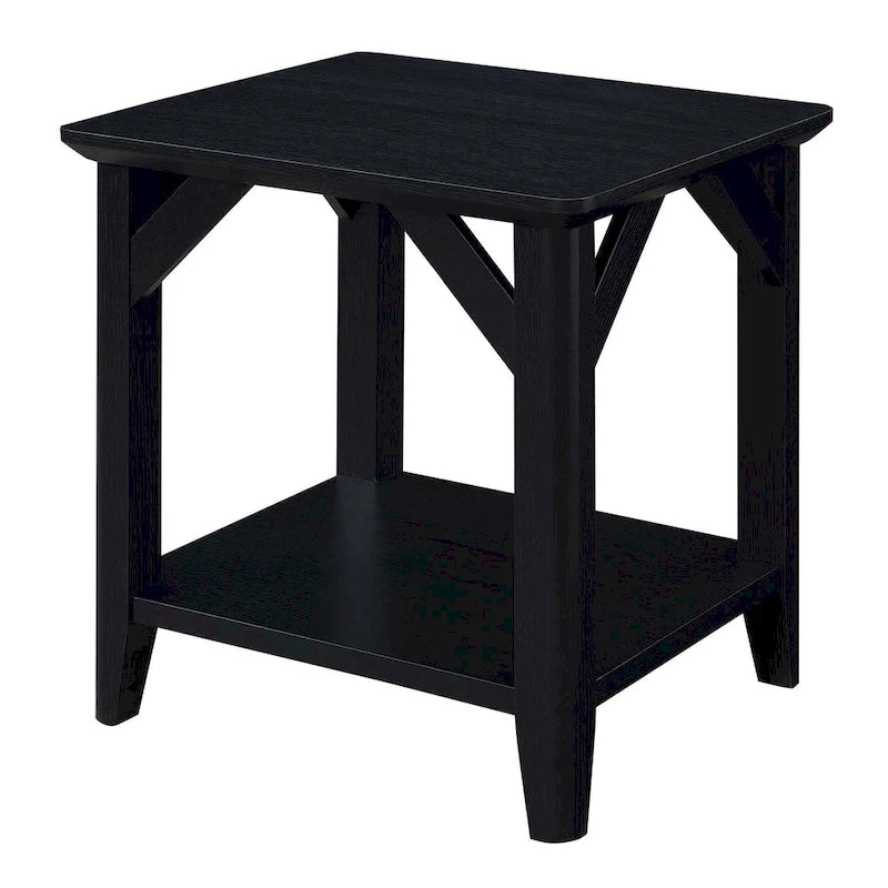 Gris délavé / Bois flotté / Blanc / Noir, table d'appoint à 2 niveaux avec étagère, simple