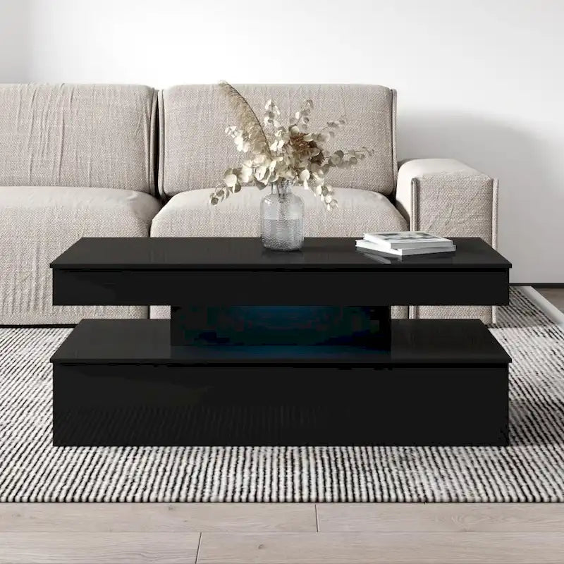 Table basse laquée, Blanc / Noir, 2 places