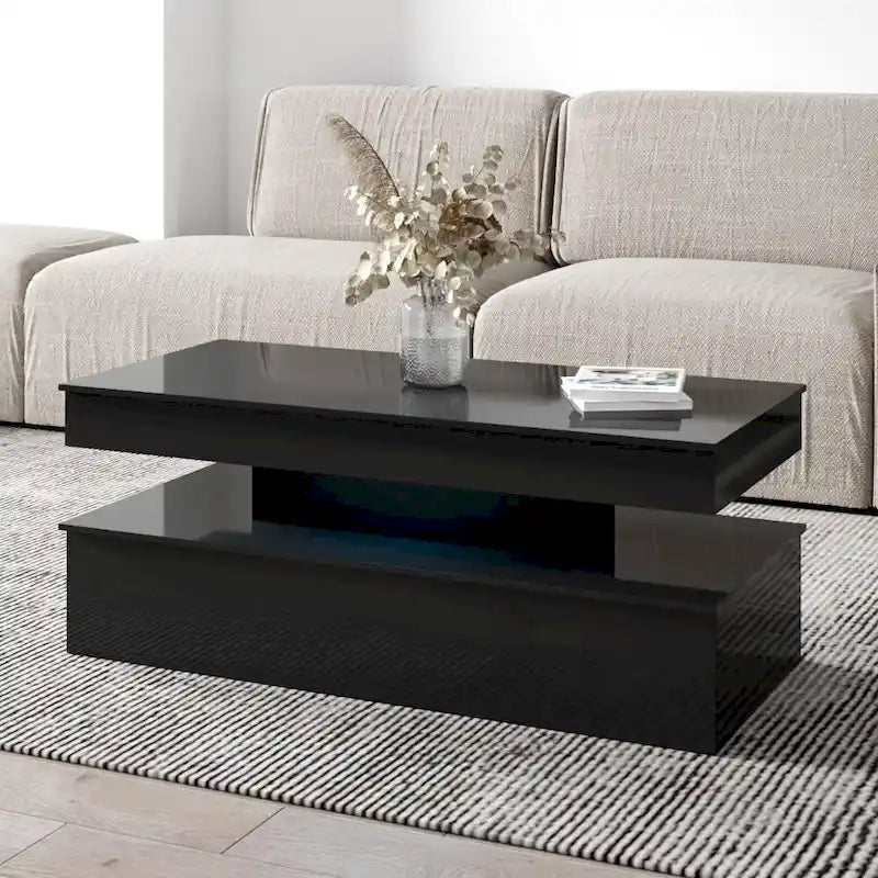 Table basse laquée, Blanc / Noir, 2 places