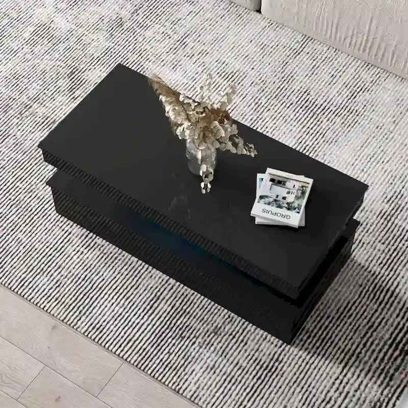 Table basse laquée, Blanc / Noir, 2 places