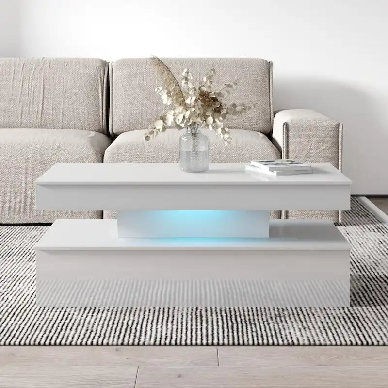 Table basse laquée, Blanc / Noir, 2 places