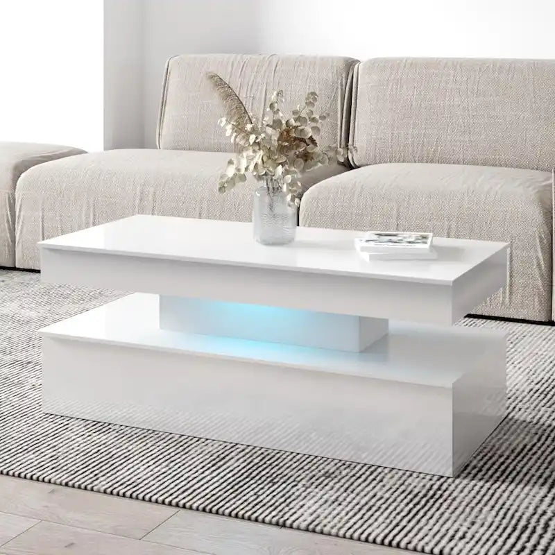 Table basse laquée, Blanc / Noir, 2 places