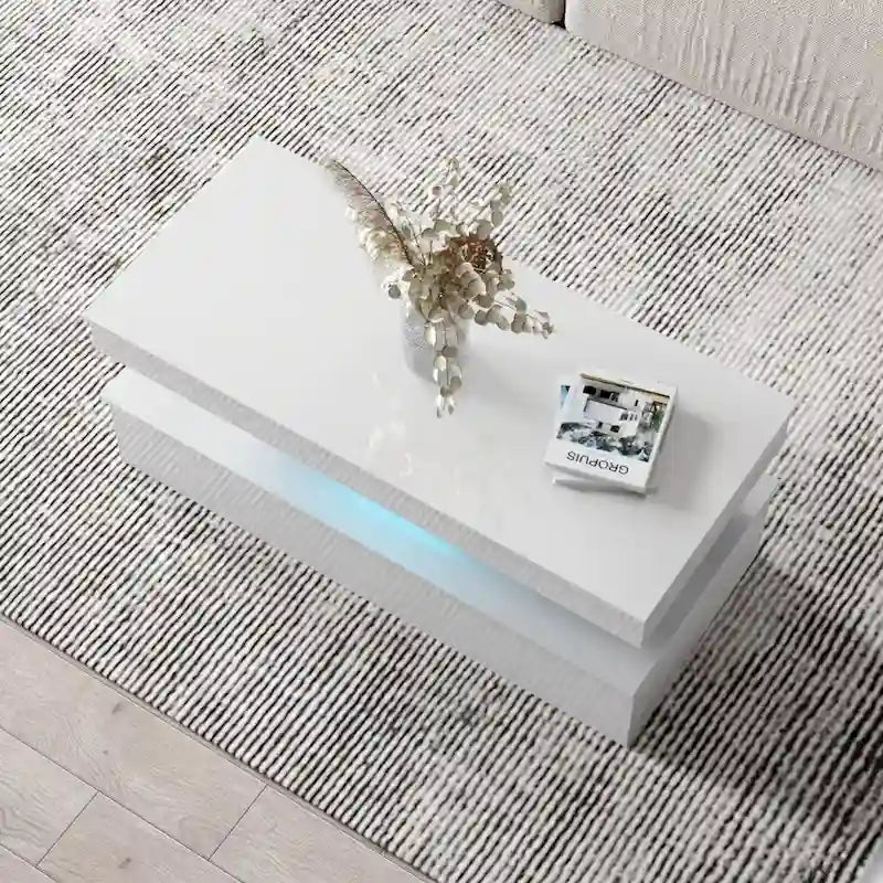 Table basse laquée, Blanc / Noir, 2 places