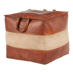 Pouf ottoman en cuir et toile – Marron/Havane, Noir/Gris, Expresso/Havane – 1 personne