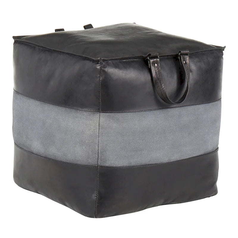 Pouf ottoman en cuir et toile – Marron/Havane, Noir/Gris, Expresso/Havane – 1 personne
