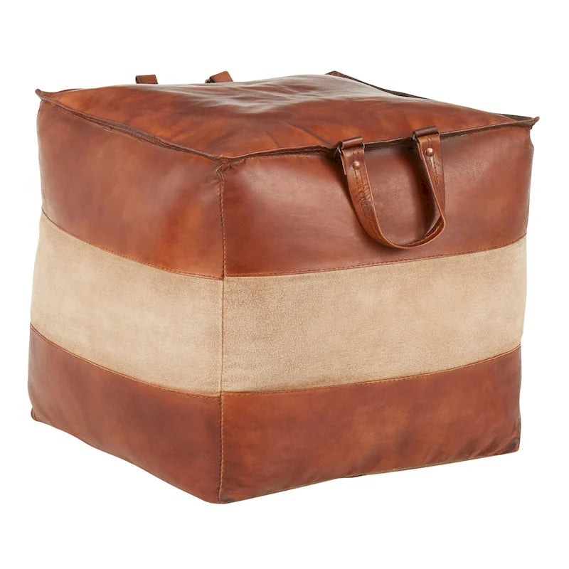 Pouf ottoman en cuir et toile – Marron/Havane, Noir/Gris, Expresso/Havane – 1 personne