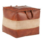 Pouf ottoman en cuir et toile – Marron/Havane, Noir/Gris, Expresso/Havane – 1 personne