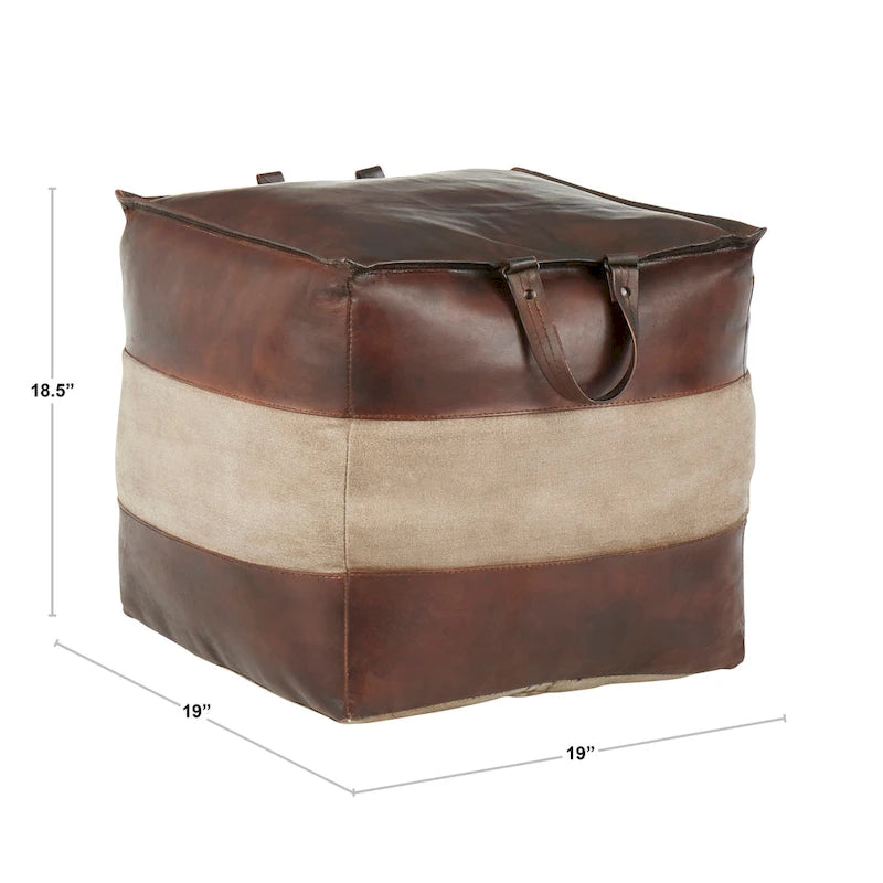 Pouf ottoman en cuir et toile – Marron/Havane, Noir/Gris, Expresso/Havane – 1 personne