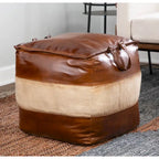 Pouf ottoman en cuir et toile – Marron/Havane, Noir/Gris, Expresso/Havane – 1 personne