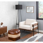 Pouf ottoman en cuir et toile – Marron/Havane, Noir/Gris, Expresso/Havane – 1 personne